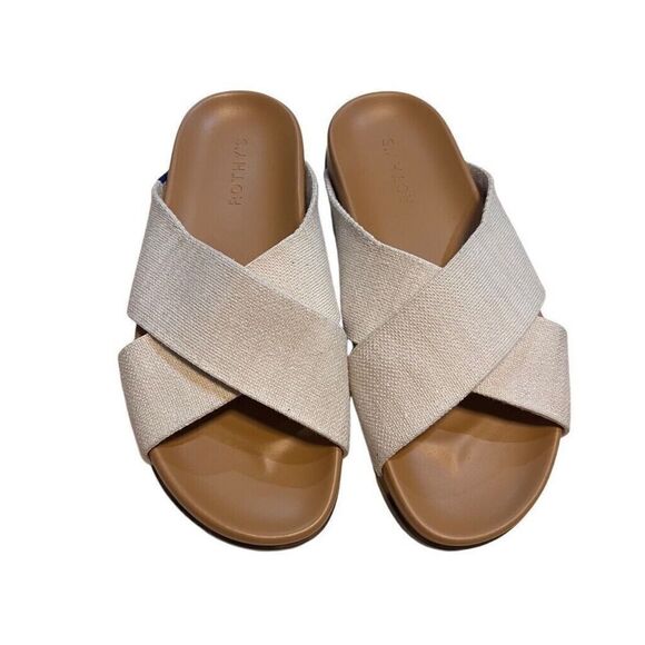 Rothy's The Weekend Slide Hemp Oat Cream Cross Strap Sandal Size 7.5 NWOT - Picture 3 of 9